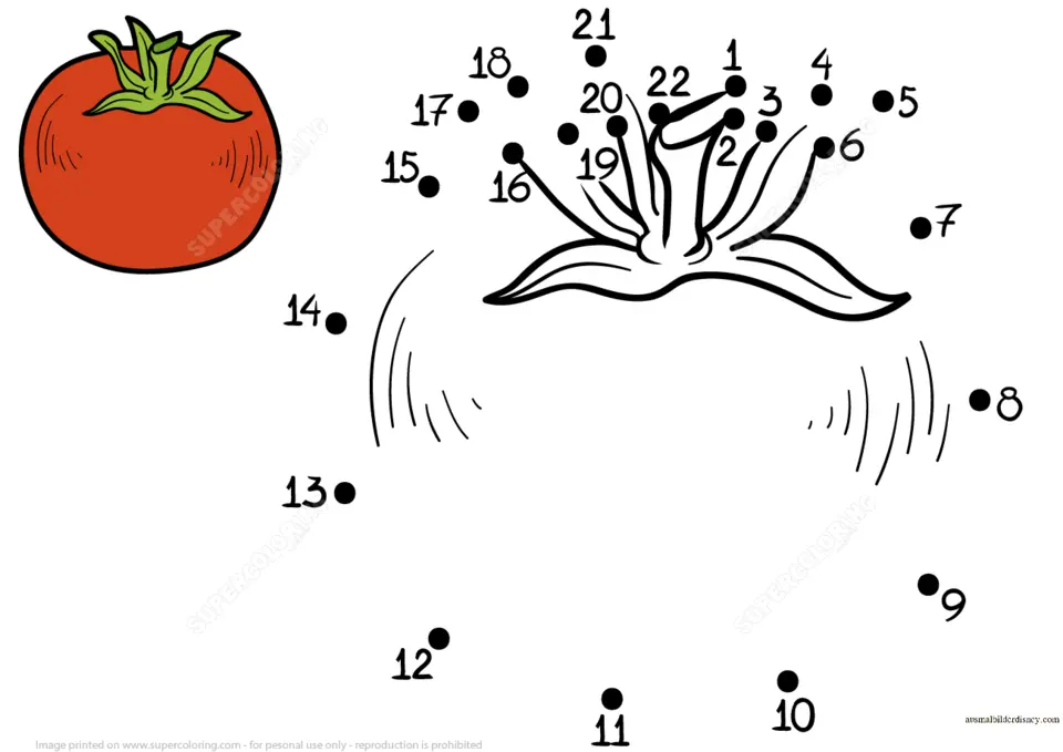 Соедини по точкам фрукты и овощи