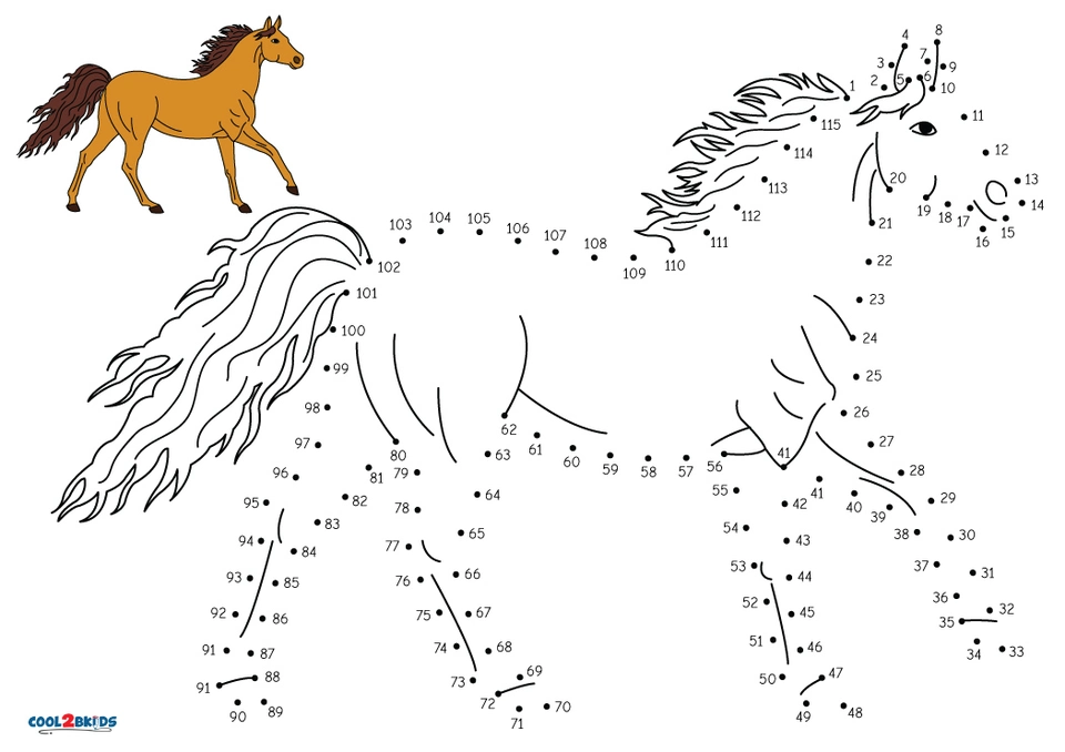 Раскраска по цифрам лошадка