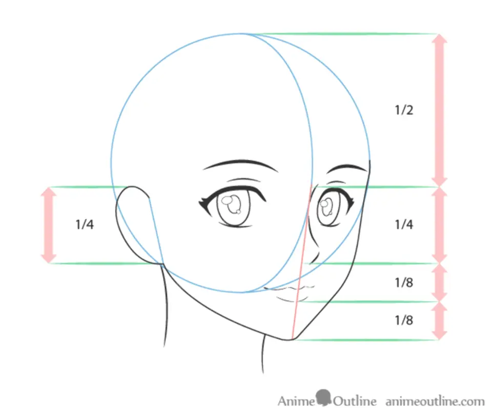Пропорции лица аниме девушки
