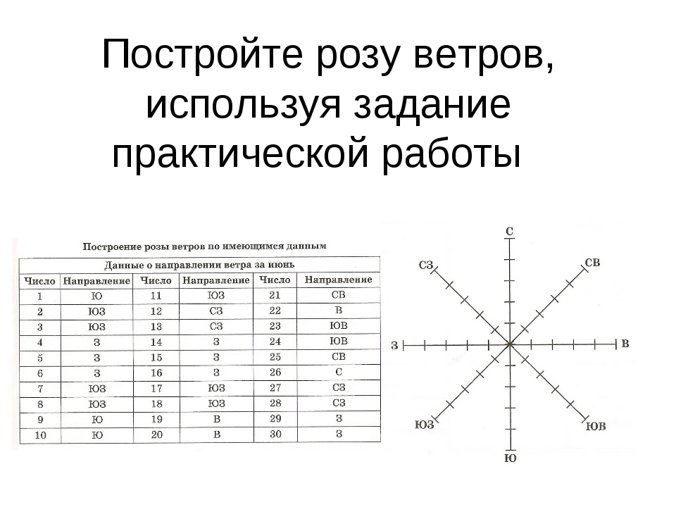 На метрологической станции города n в течение. Практическая работа по географии построить розу ветров. Строим розу ветров география 6.