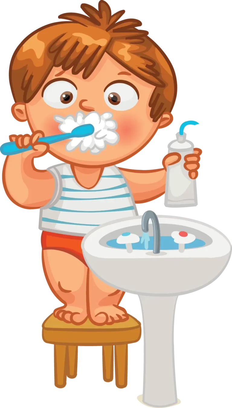 Мальчик чистит зубы вектор