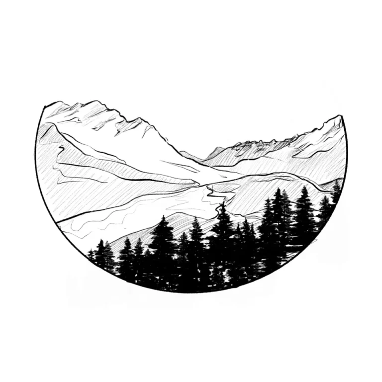 Черно-Белый Рисунок Гор – Величие Природы В Монохромной Красоте