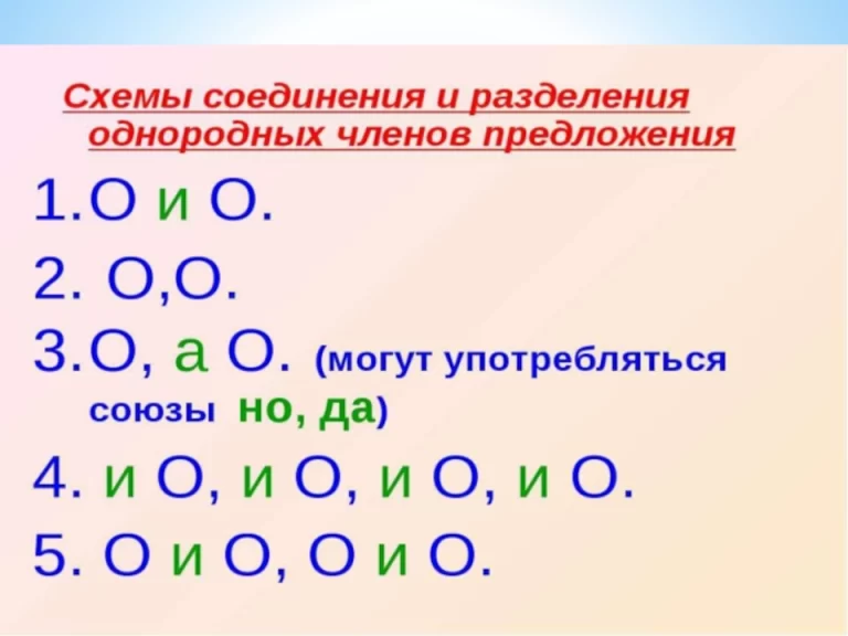 Схемы соединения и разделения однородных членов предложения