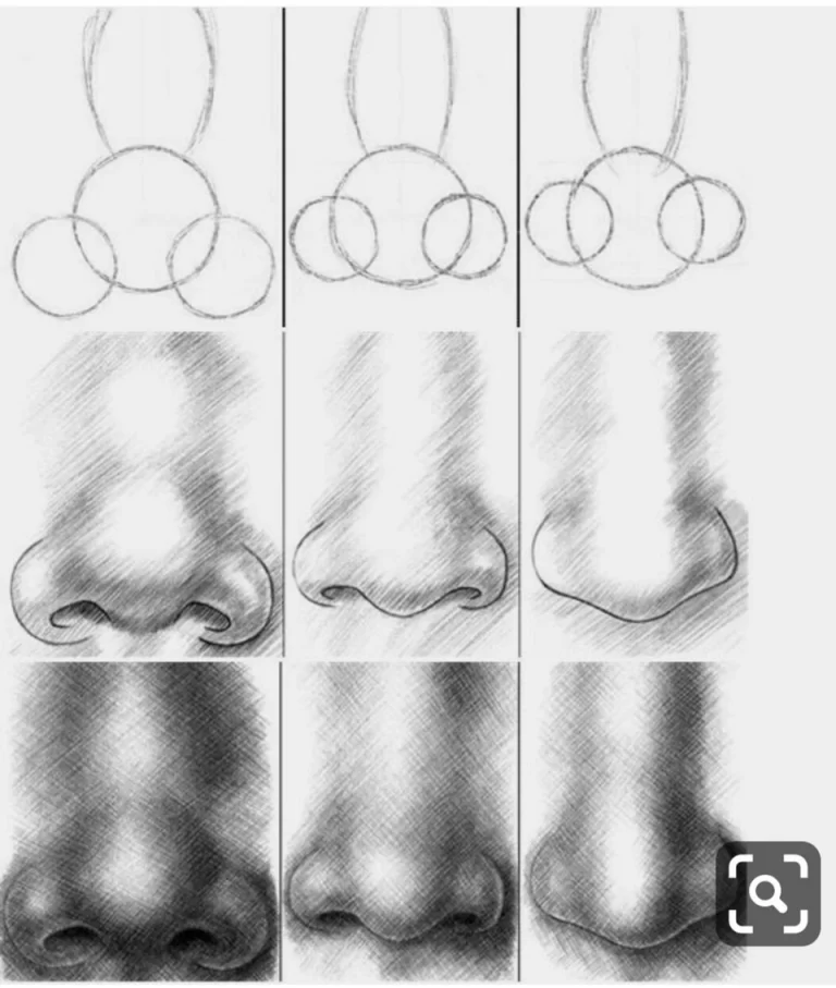 Нос рисунок карандашом для начинающих