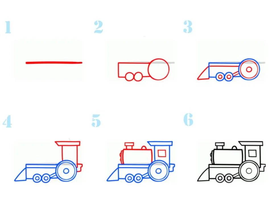 Как рисовать паровоз. Поэтапное рисование поезда для детей. Пошаговое рисование поездов для детей. Схемы рисования транспорта для дошкольников. Поэтапное рисование паровоза для детей.