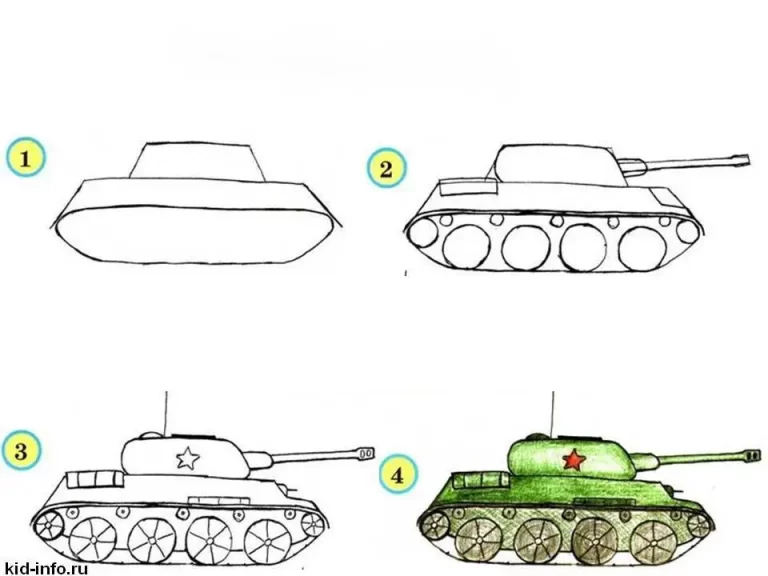 Танк спереди рисунок поэтапно