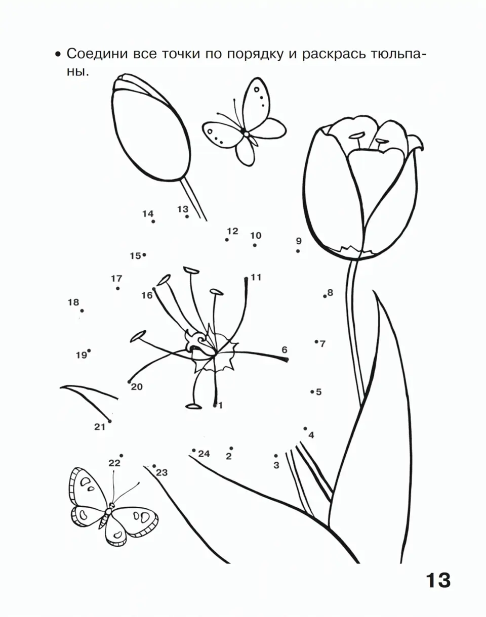 Раскраска по точкам от 1 до 10 «аленький цветочек