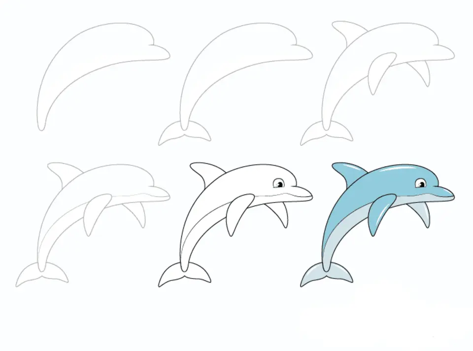 Рисуем дельфина поэтапно для детей