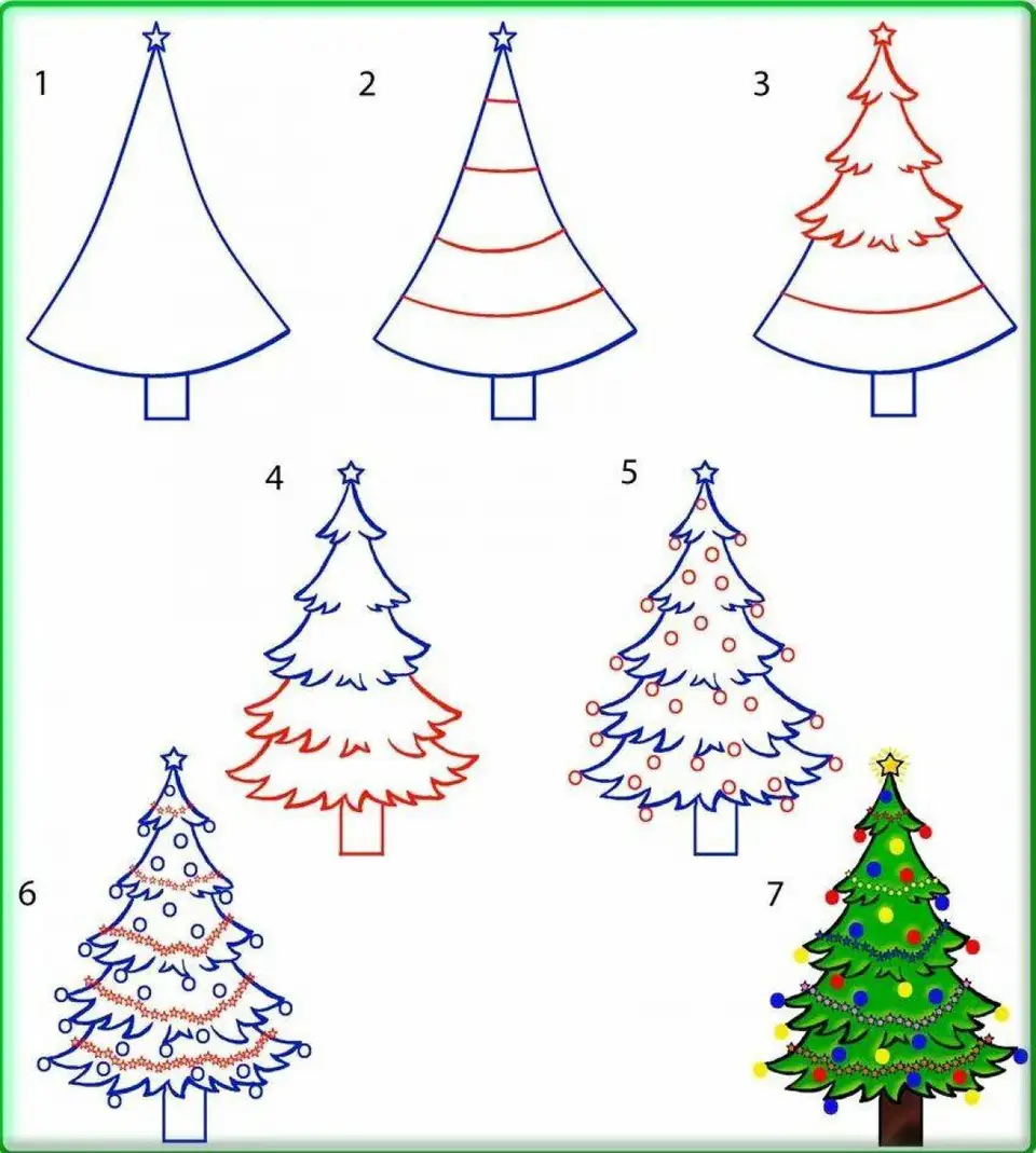 Поэтапное рисование елки