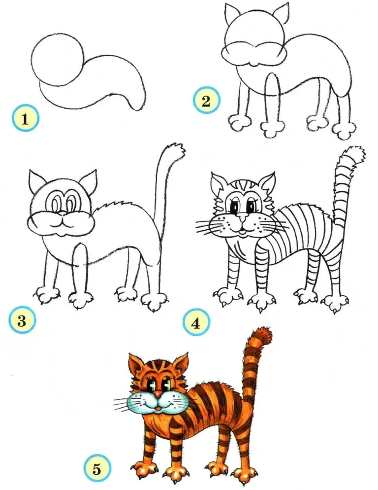 Рисуем котика поэтапно для детей