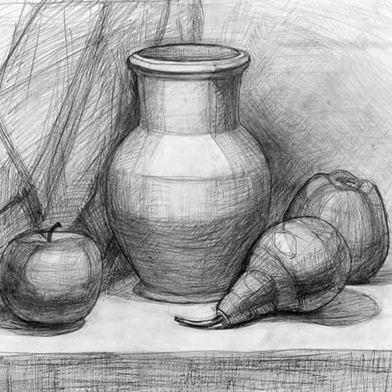 Натюрморт карандашом ваза и фрукты