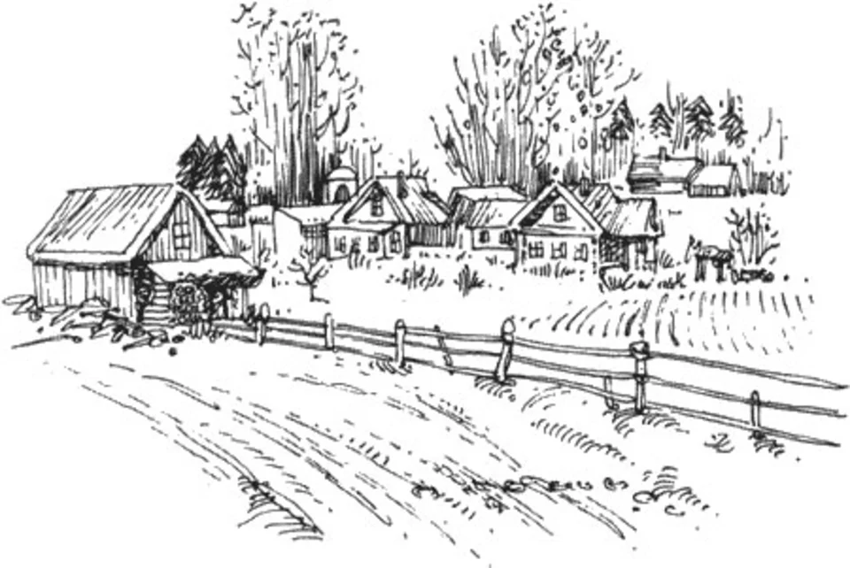 Деревня рисунок для детей