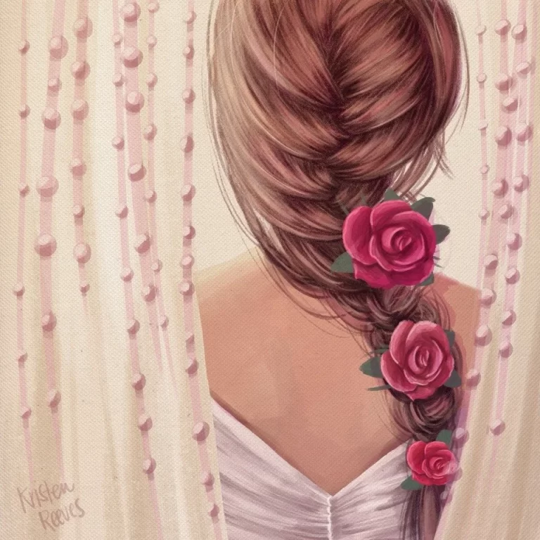 Девушка с цветами в волосах рисунок
