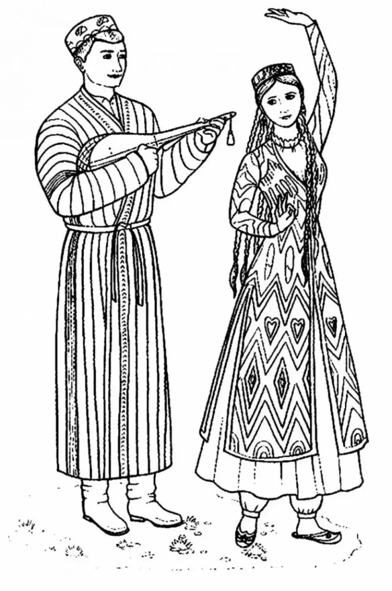 Узбекистан национальный костюм раскраска