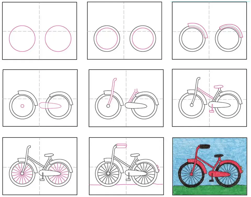 Велосипед рисунок поэтапно