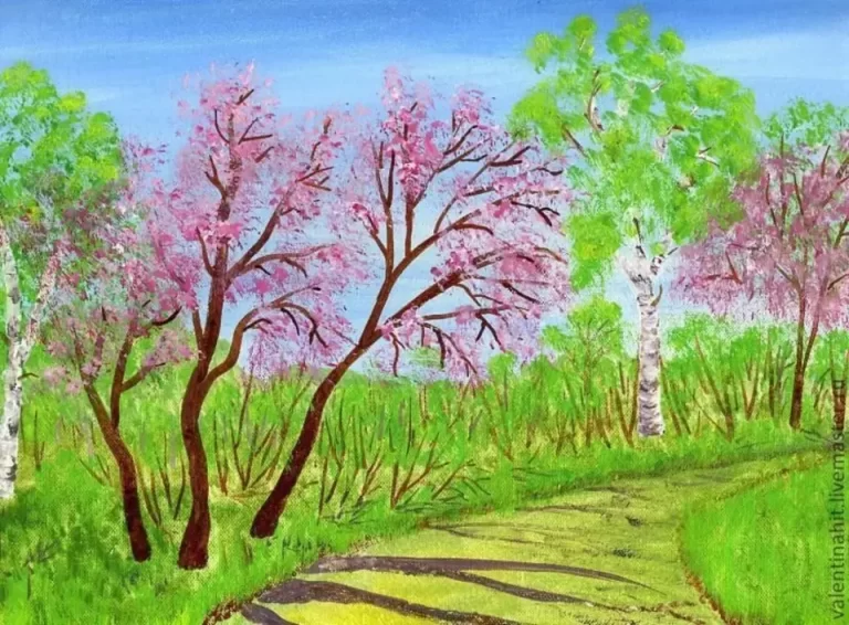 Весенний Пейзаж: Рисунок Карандашами В Ярких Цветах
